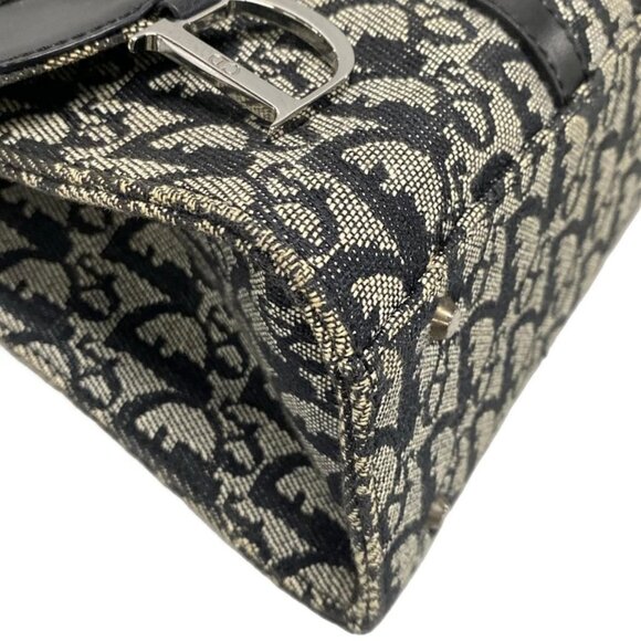 Auth DIOR/ChristianDior Saddle Bag Black Cream Jacquard Leather Handbag - Picture 6 of 16